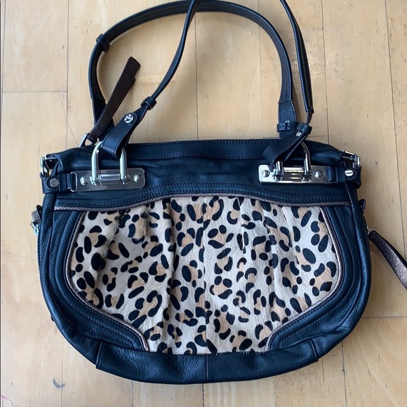 b. makowsky Handbags - B. MAKOWSKY Black Leopard Print Leather Handbag